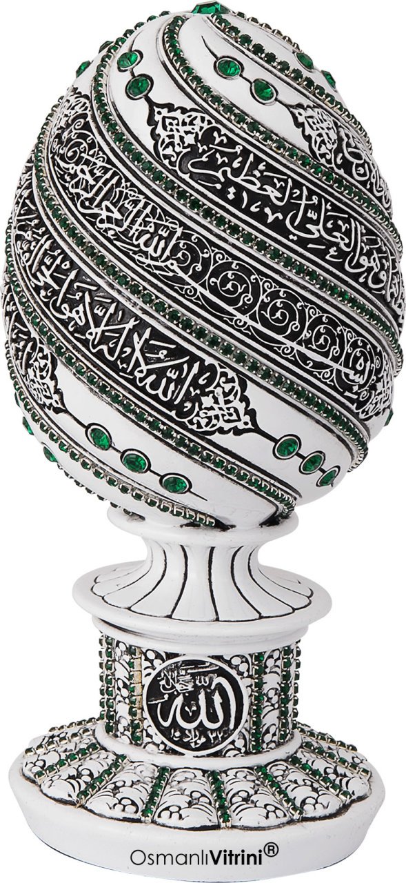 8 cm x 19 cm Taşlı Beyaz Yeşil Renk Ayetel Kürsi Dualı Biblo