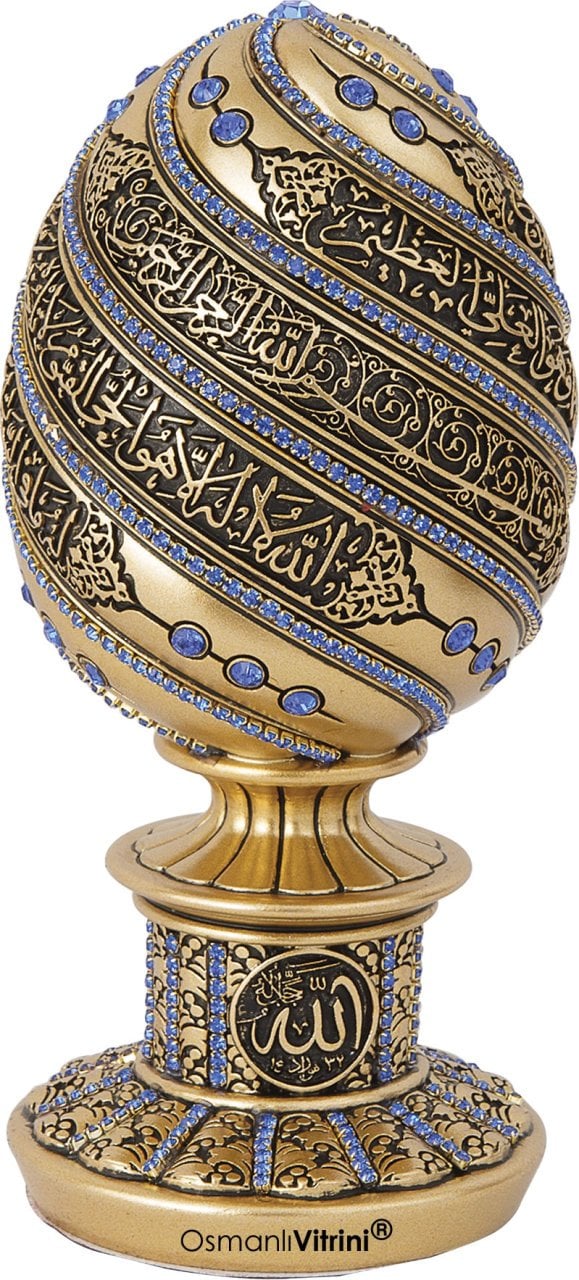 8 cm x 19 cm Taşlı Altın Mavi Renk Ayetel Kürsi Dualı Biblo
