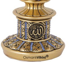 8 cm x 19 cm Taşlı Altın Mavi Renk Ayetel Kürsi Dualı Biblo