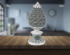 8 cm x 19 cm Taşlı Beyaz Yeşil Renk Esmaül Hüsna Yazılı Biblo