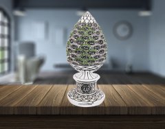 8 cm x 19 cm Tam Taşlı Beyaz Yeşil Renk Esmaül Hüsna Yazılı Biblo