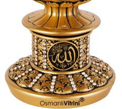 8 cm x 19 cm Tam Taşlı Altın Beyaz Mavi Esmaül Hüsna Yazılı Biblo