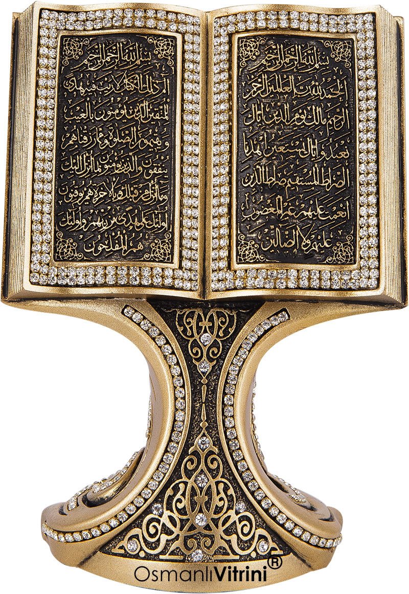 11 cm x 16 cm Altın Renk Ayetel Kürsi Nazar Dua Yazılı Kitap Biblo