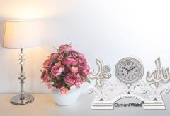 19 cm x 29 cm Taşlı Beyaz Renk Allah Hz.Muhammed Yazılı Saat Biblo