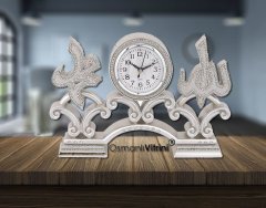 19 cm x 29 cm Taşlı Gümüş Renk Allah Hz.Muhammed Yazılı Saat Biblo