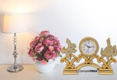 19 cm x 29 cm Taşlı Altın Renk Allah Hz.Muhammed Yazılı Saat Biblo