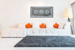 58 Cm x 118 Cm Beyaz Gümüş papatya Amena Resulu Yazılı Tablo Çerçeve