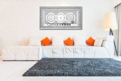 45 cm x 84 cm Beyaz Gümüş Renk Saatli Nazar Duası & Bereket Duası Yazılı Tablo Çerçeve