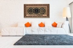 45 cm x 84 cm Sarı Renk Saatli Nazar Duası & Bereket Duası Yazılı Tablo Çerçeve