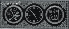 45 cm x 84 cm Gümüş Renk Saatli İsmi Celil & İsmi Nebi Yazılı Tablo Çerçeve