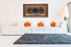 45 cm x 84 cm Beyaz Sarı Renk Saatli İsmi Celil & İsmi Nebi Yazılı Tablo Çerçeve