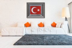 45 cm x 52 cm Gümüş Renk Türk Bayrağı Tablo Çerçeve