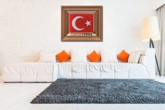 45 cm x 52 cm Sarı Renk Türk Bayrağı Tablo Çerçeve