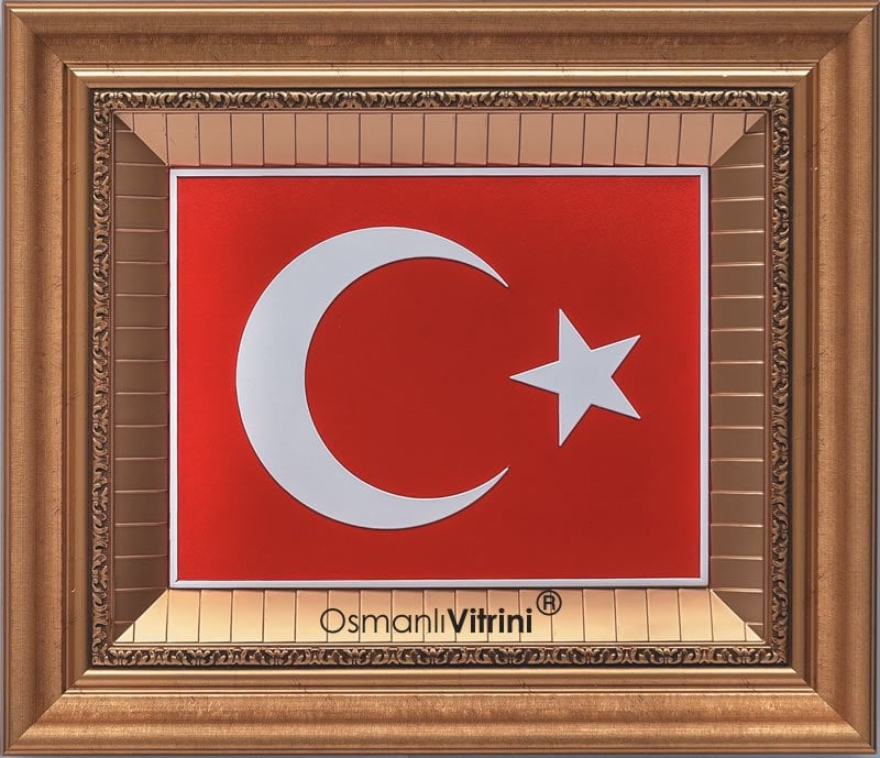 45 cm x 52 cm Sarı Renk Türk Bayrağı Tablo Çerçeve