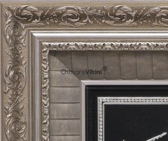 48 cm x 76 cm Gümüş Renk Taşlı Kelimei Tevhid Yazılı Tablo Çerçeve