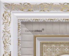 48 cm x 76 cm Beyaz Sarı Renk Ayetel Kursi & Nazar & Esmaul Husna Yazılı Tablo Çerçeve