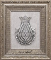50 cm x 60 cm Gümüş Renk Esmaul Husna Lalegül Tablo Çerçeve