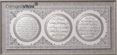 55 cm x 95 cm Beyaz Gümüş Ayetel Kursi & Nazar Duası & Bereket Duası Yazılı Tablo Çerçeve