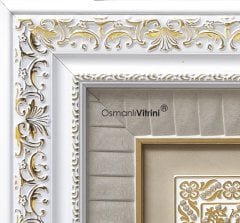 55 cm x 95 cm Beyaz Sarı Ayetel Kursi & Nazar Duası & Bereket Duası Yazılı Tablo Çerçeve