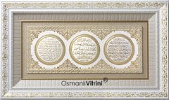 55 cm x 95 cm Beyaz Sarı Ayetel Kursi & Nazar Duası & Bereket Duası Yazılı Tablo Çerçeve