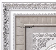 55 cm x 95 cm Beyaz Gümüş Ayetel Kursi & İsmi Nebi & İsmi Celil Yazılı Tablo Çerçeve