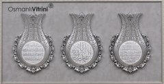 61 Cm x 97 Cm Beyaz Gümüş Renk İsmi Nebi & Ayetel Kursi & İsmi celil Tablo Çerçeve