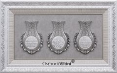 61 Cm x 97 Cm Beyaz Gümüş Renk İsmi Nebi & Ayetel Kursi & İsmi celil Tablo Çerçeve