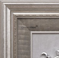70 cm x 75 cm Gümüş Renk Osmanlı Tuğrası Arması Tablo Çerçeve