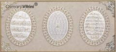 70 cm x 120 cm Beyaz Sarı Renk Az Taşlı Ayet Kursi & Esmaul Husna & Nazar Duası Yazılı Tablo Çerçeve