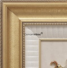 75 cm x 80 cm Beyaz Sarı Renk Taşlı Osmanlı Tuğrası Arma Tablo Çerçeve