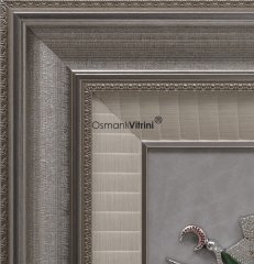 75 cm x 80 cm Gümüş Renk Taşlı Osmanlı Tuğrası Arma Tablo Çerçeve