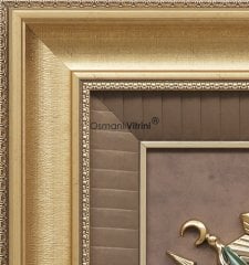 75 cm x 80 cm Sarı Renk Taşlı Osmanlı Tuğrası Arma Tablo Çerçeve