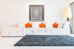 75 cm x 82 cm Beyaz Gümüş Büyük Yıldız Ayetel Kursi Yazılı Tablo Çerçeve