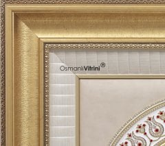 75 cm x 140 cm Beyaz Gümüş Renk Az Taşlı İsmi nebi & İsmi celil Kabe Tablo Çerçeve