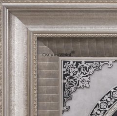 82 cm x 147 cm Beyaz Gümüş Renk Az Taşlı İsmi Celil & İsmi Nebi & Ayetel Kursi Yazılı Tablo Çerçeve