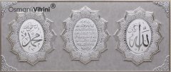 86 cm x 155 cm Beyaz Gümüş Renk Taşlı İsmi Nebi & İsmi Celil & Ayetel Kursi  Tablo Çerçeve
