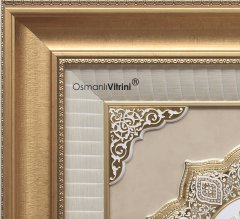 86 cm x 155 cm Beyaz Sarı Renk Taşlı İsmi Nebi & İsmi Celil & Ayetel Kursi Tablo Çerçeve