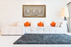 86 cm x 155 cm Beyaz Sarı Renk Taşlı İsmi Nebi & İsmi Celil & Ayetel Kursi Tablo Çerçeve