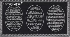 28 cm x 43 cm Gümüş Renk Ayetel Kursi & Nazar duası & Bereket Duası Yazılı Tablo Çerçeve