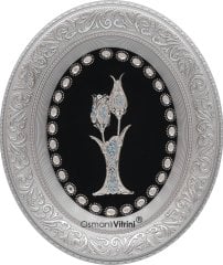 44 cm x 51 cm Beyaz Gümüş Renk Taşlı Lalegül Tablo Çerçeve