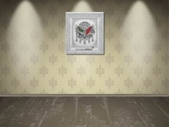 52 cm x 58 cm Beyaz Gümüş Renk Osmanlı Tugrası Arması Tablo Çerçeve