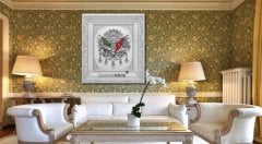 52 cm x 58 cm Beyaz Gümüş Renk Osmanlı Tugrası Arması Tablo Çerçeve