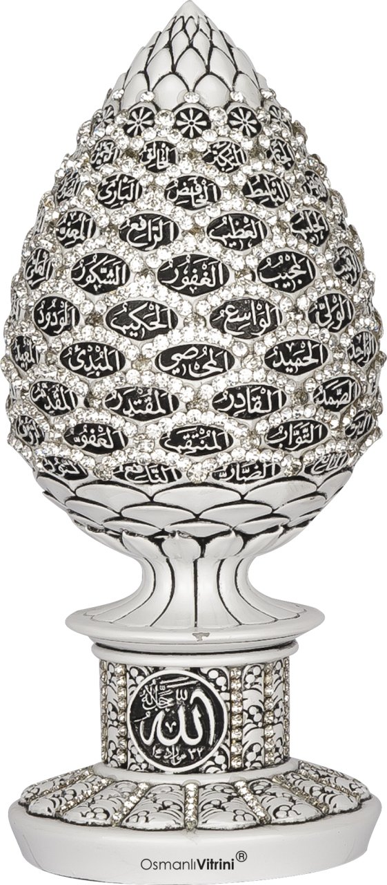 8 cm x 19 cm Beyaz Renk Taşlı Esmaül Hüsna İsmi Celil Biblo